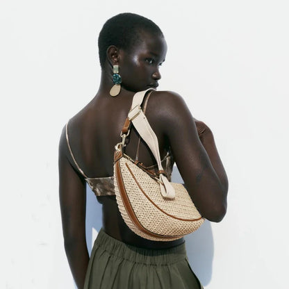 hobo style, crossbody, for beach & summer – Light women's woven straw shoulder bag