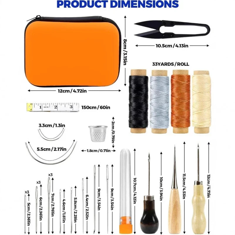 Leather Sewing Kit Orange All-in-One Leather Stitching Tools Kit Fall 2026 Upholstery Repair DIY Project