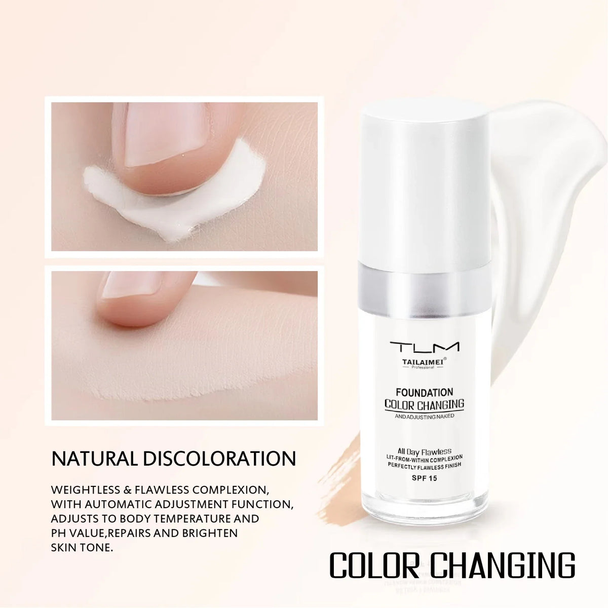Color-Changing Liquid Foundation with SPF - Long-Lasting Water-Resistant Oil-Control Sunscreen Cream 30ml