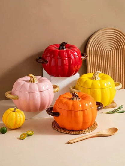Ceramic2025 Edition Soup Pot Pumpkin Lid Porcelain Large Fall