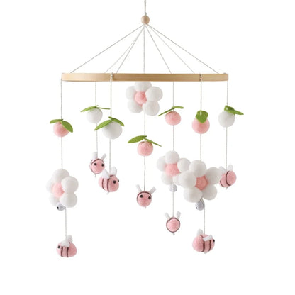 Crib Wooden Mobile Felt Bear Musical Newborn Sensory Toys
