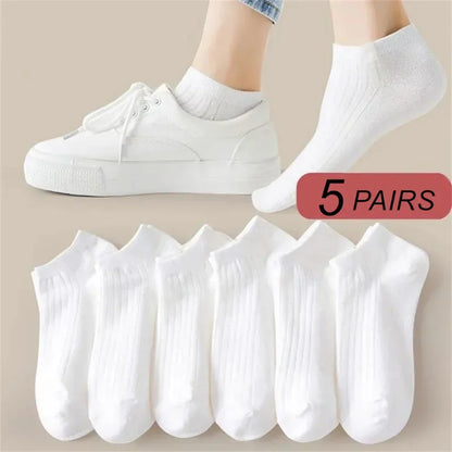 Plush women's invisible ankle socks 5-pack - 100% cotton sweat-absorbing low-cut boat socks