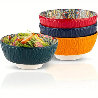 Bohemian Ceramic Bowls Kit Floral Serving Bowls Multi-Use