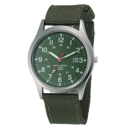 Field Quartz Watch Nylon Strap Military Style Date Luminous