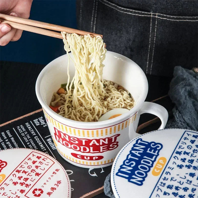 Noodle Instant Bowl Ceramic With Handle And Lid Large