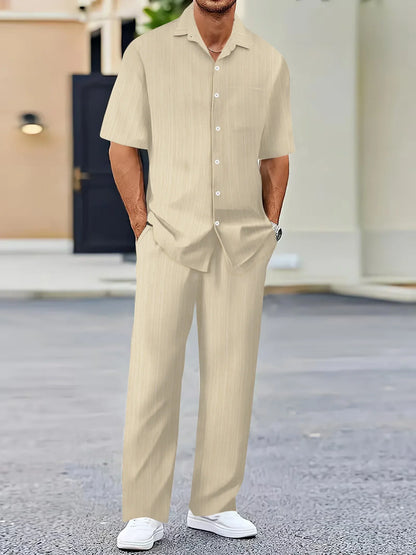 Variant image for Lightweight Linen Shirt and Pants Set, Vertical Striped Design, Relaxed Fit for Casual and Semi-Formal Wear-25