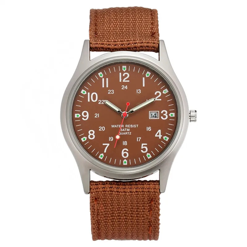 Field Quartz Watch Nylon Strap Military Style Date Luminous
