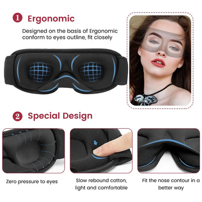 Light Blocking, Plush and Breathable Eyeshade for Travel and Night Rest – 3D Sleep Eye Mask