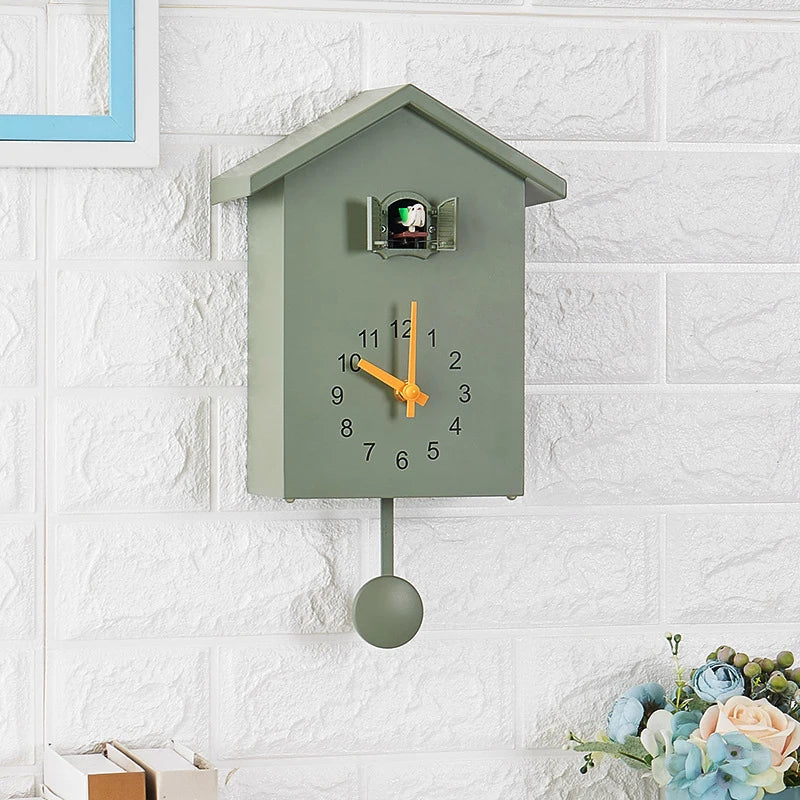 Cuckoo Wall Clock 20x25cm Muted Green Contemporary Hanging Household Clock Fall 2025 Whimsical Quartz Pendulum Gift