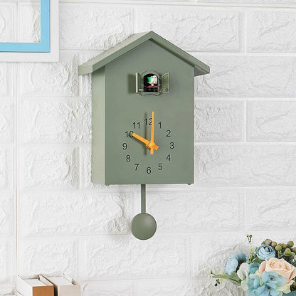 Cuckoo Wall Clock 20x25cm Muted Green Contemporary Hanging Household Clock Fall 2025 Whimsical Quartz Pendulum Gift