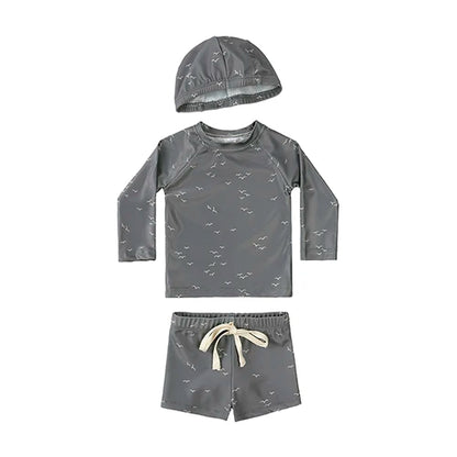 Long-Sleeve Rash Guard Top, Shorts, Polyester, Summer Beachwear – Fast-dry Unisex Baby Swimwear 2-Piece Kit