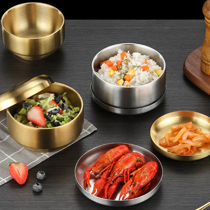 Steel Stainless Double Layer Rice Bowl With Lid Insulated
