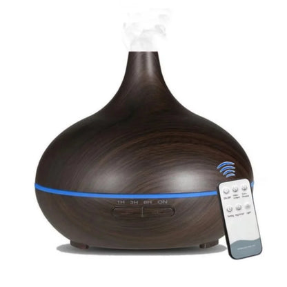 Air Humidifier Aromatherapy Essential Oil Diffuser 500ml Wood Grain Remote Control with 7 Color Lights for Household