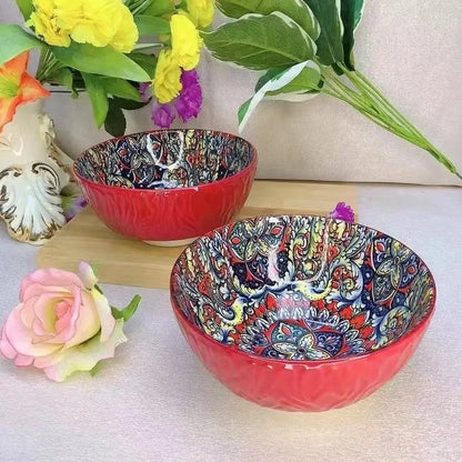 Bohemian Ceramic Bowls Kit Floral Serving Bowls Multi-Use