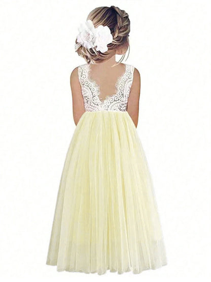 Light Girls’ Flower Girl Dress - Lace Bodice, Flowing Tulle Skirt, Polyester, For Wedding