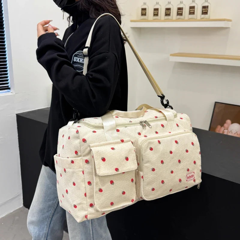Travel Corduroy Tote Bag Large Capacity Carry On With Shoe Compartment Summer Travel 2026 Duffle