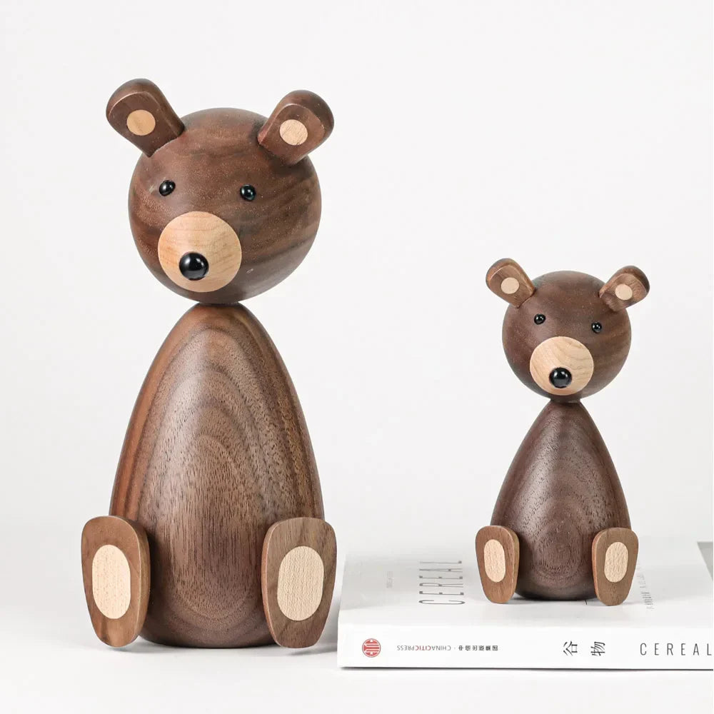 Wooden Bear Figurines Brown Scandinavian Decorative Sculptures Fall 2025 Cozy Shelf Mantel Accent Gift Idea