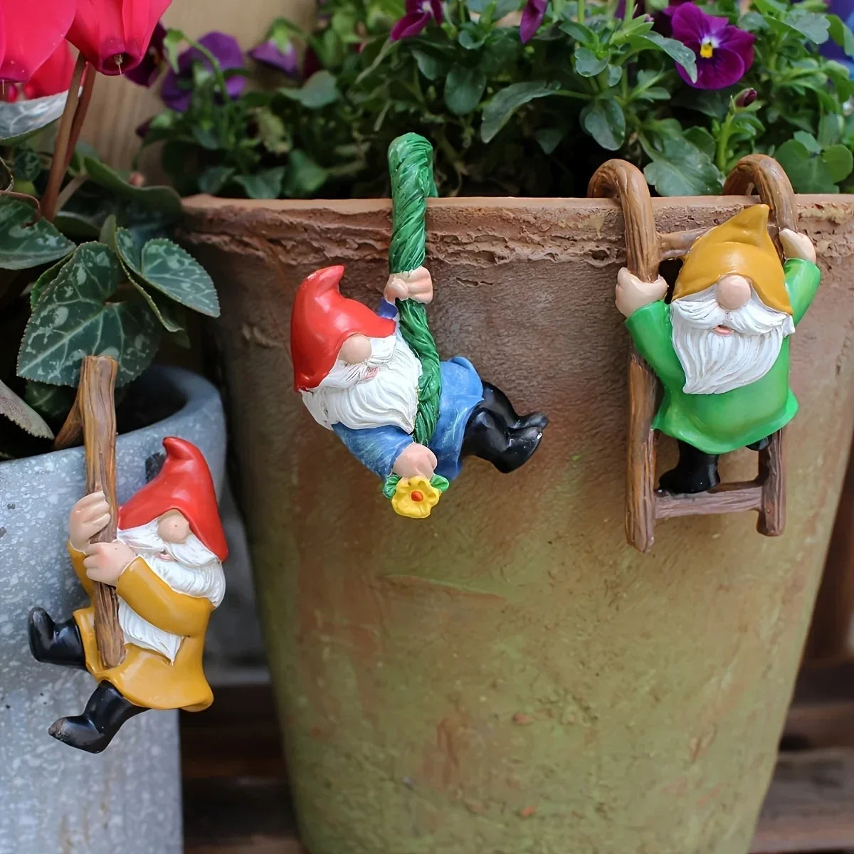 Garden Gnome Ornaments Kit - 3pc Hanging Resin Dwarf Figurines For Mini Garden Micro Landscape Decor Outdoor Spring