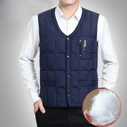 Light Men's Down Vest - V Neck, Polyester, Winter