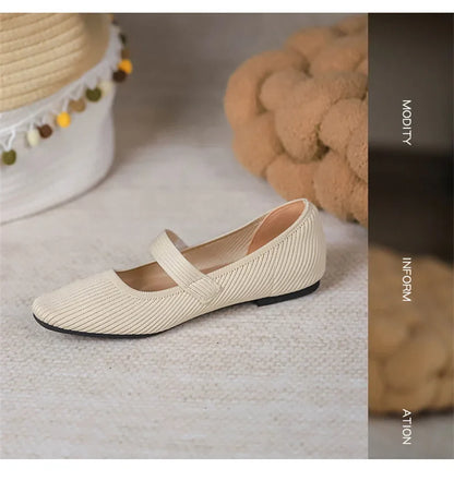 Women Stretchy Mary Jane Flats - Ribbed Knit For Spring