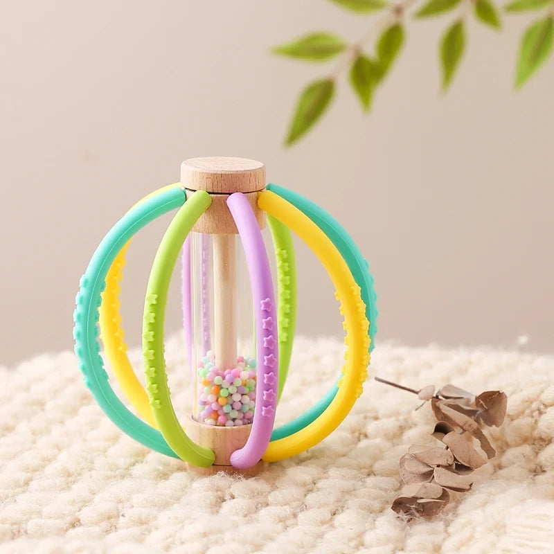 Rattle Baby Silicone Teether Wooden Newborn Sensory Toys