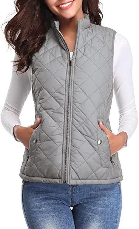 Light Women Quilted Vest - Stand Collar Cotton Winter