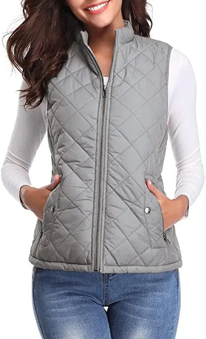 Light Women Quilted Vest - Stand Collar Cotton Winter