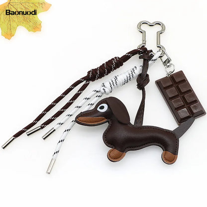 Pu Dachshund Leather Bag Charm Baseball Keychain Gift