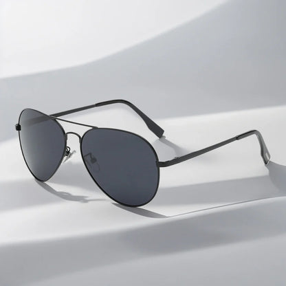 Timeless Big Pilot Sunglasses for Men - Deluxe Metal Black Aviation Shades UV400