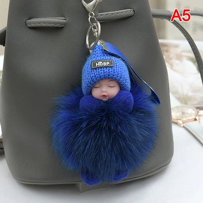 Sleeping Pompom Baby Keychain Plush Bag Charm Cute Gift