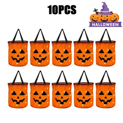 Candy Halloween Bucket LED Glow In The Dark Trick Or Treat Pail Fall 2025 Reusable Safe Visibility