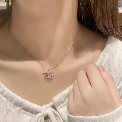 Pendant Zircon Necklace Pink Planet Heart Valentines Day Gift 2026 Aesthetic Jewelry