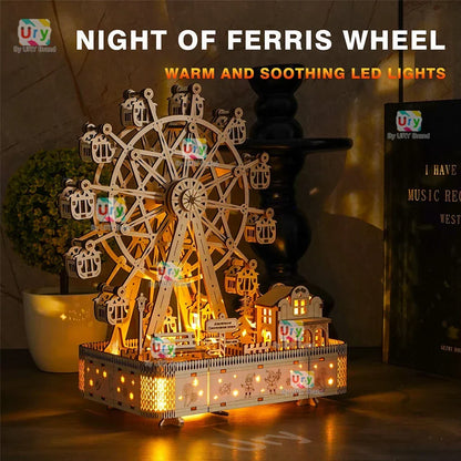 Wooden 3D Puzzle LED Rotating Ferris Wheel Model Kit Mechanical DIY Decor Holiday Gift 2025 Relaxing Build