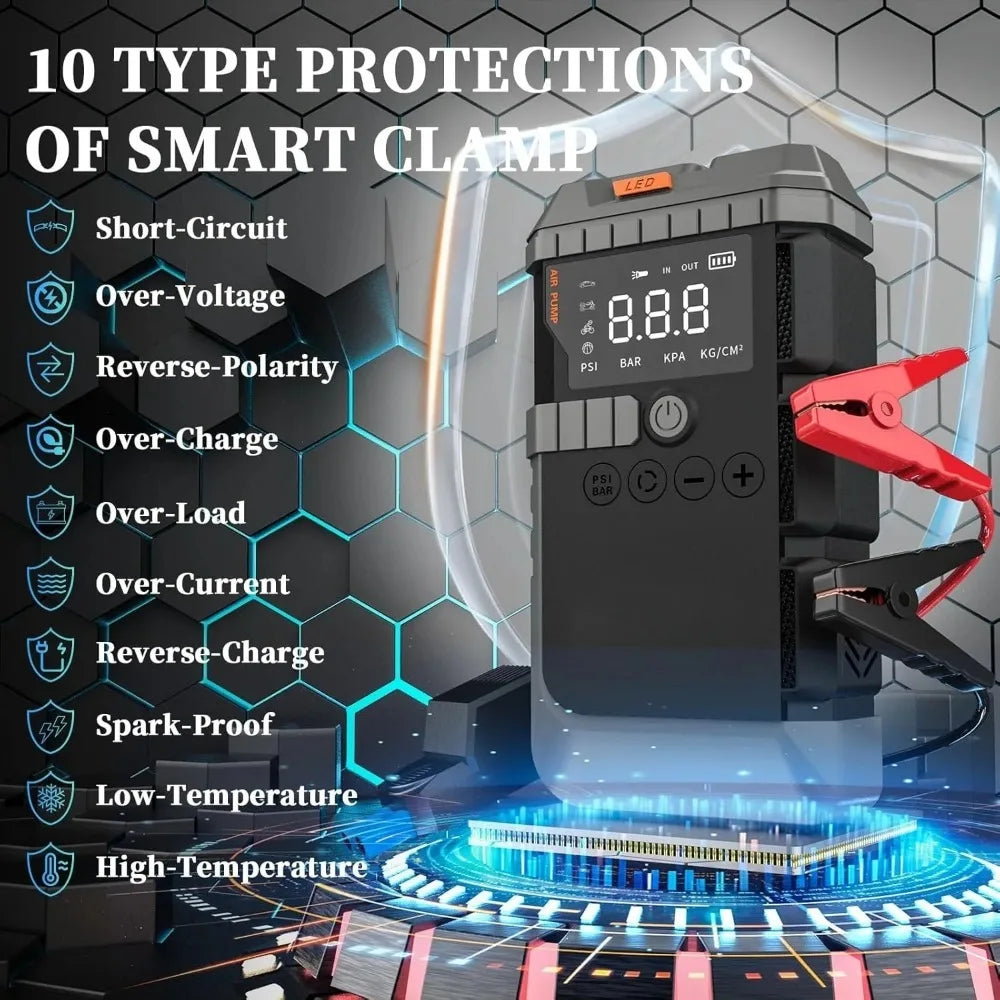 Car2025 Edition Jump Starter With Air Pump 3000A Peak Digital Tire Inflator 150 PSI Travel-Friendly Power Bank Fall