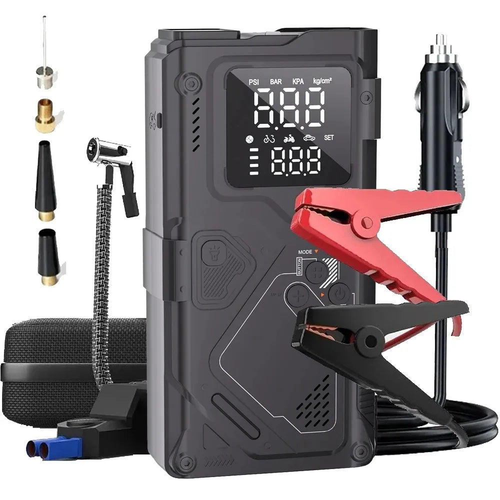 Starter Jump With Air Pump 6 In 1 Car Battery Booster 5000A Peak 150 PSI Tire Inflator 400LM LED Light Fall 2025 Prep