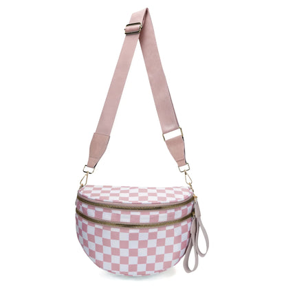large capacity bum bag, adjustable crossbody mommy travel bag – Casual women's checkered fanny pack