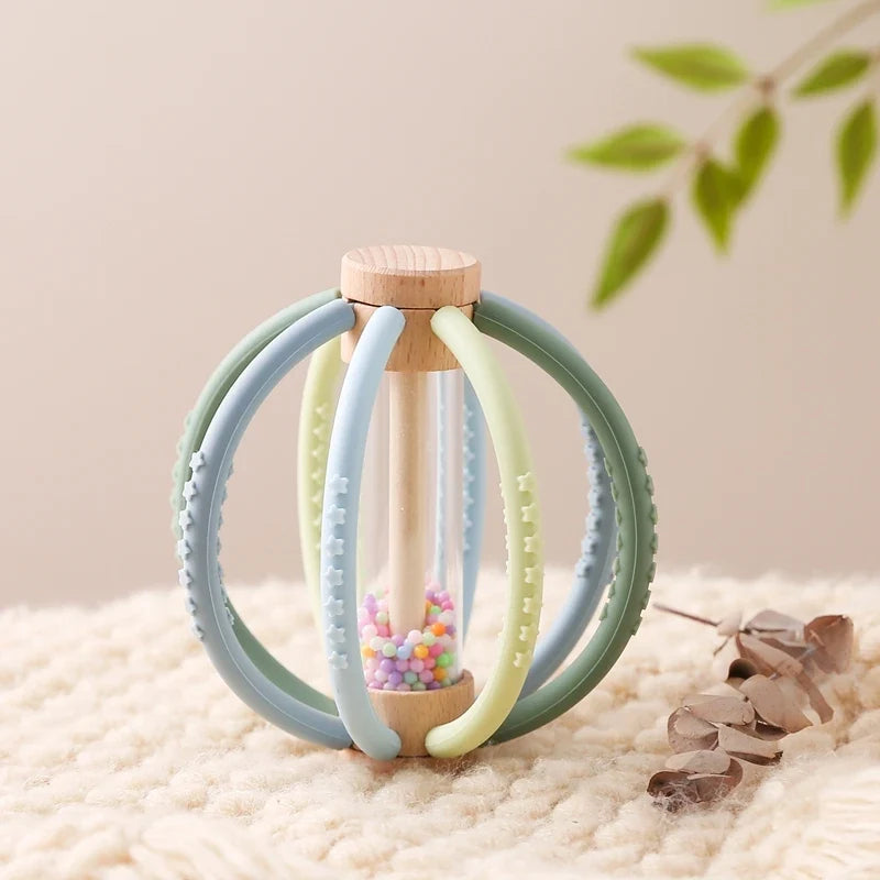 Rattle Baby Silicone Teether Wooden Newborn Sensory Toys