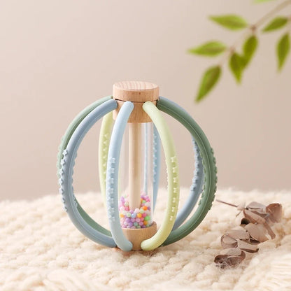 Rattle Baby Silicone Teether Wooden Newborn Sensory Toys