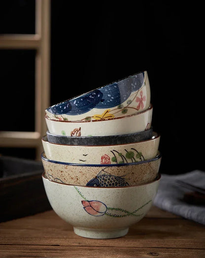 Ceramic 4.5 Inch Japanese Rice Bowl Retro Household Tableware