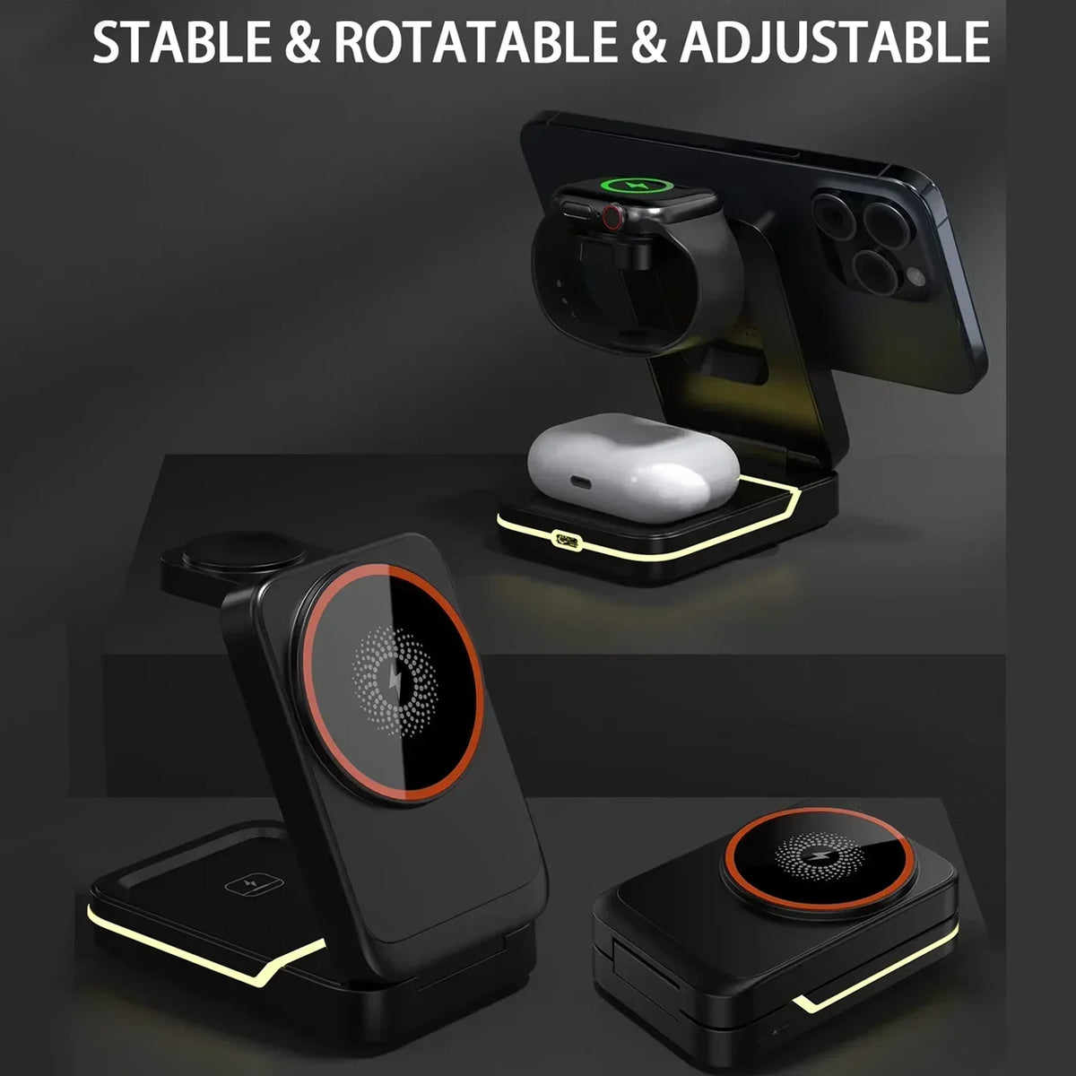 iPhone 12-16, Apple Watch, AirPods, USB-C, 15W 2026 – Foldable magnetic wireless charger