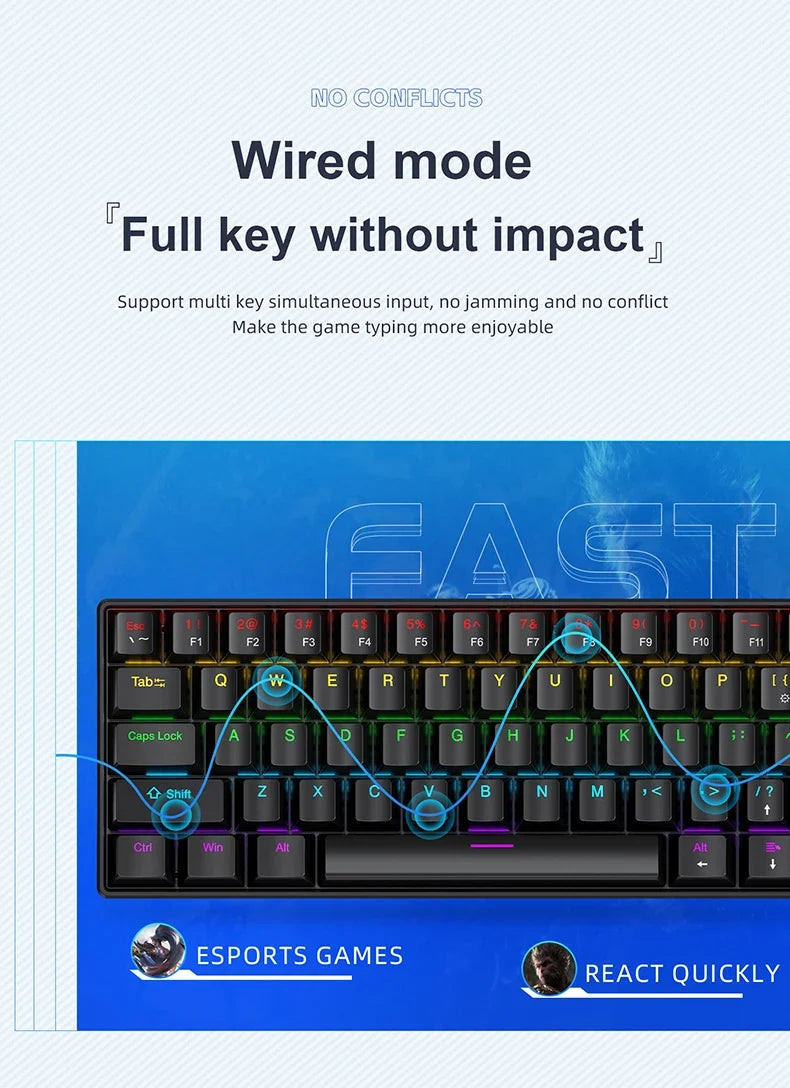 60 Percent Mechanical Mini Keyboard Wired RGB Travel-Friendly