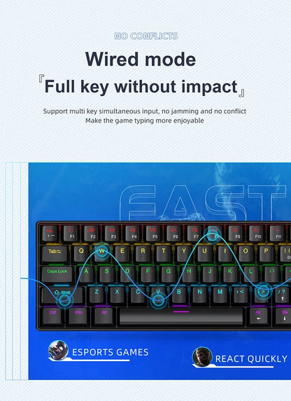60 Percent Mechanical Mini Keyboard Wired RGB Travel-Friendly