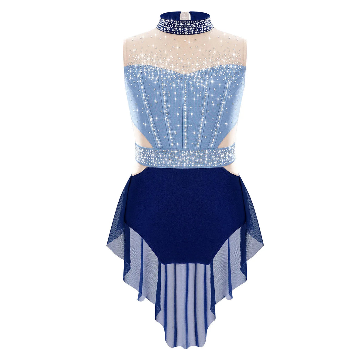 Flattering Stretchy Girls' Dance Leotard - Sleeveless Rhinestone Mesh Top, Polyester, Nylon, Elastane, For Competition