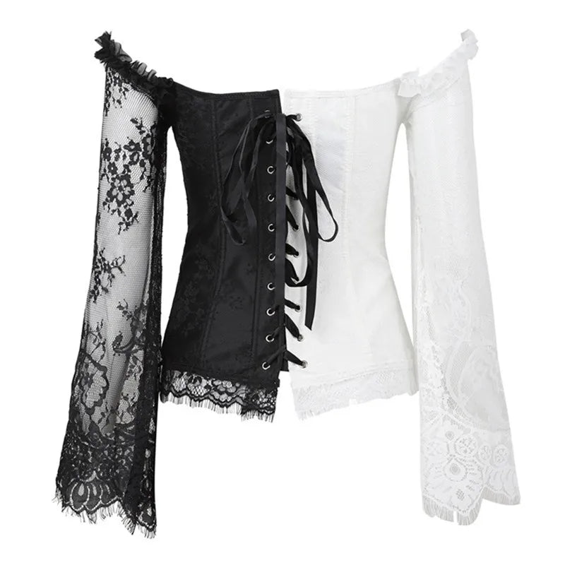 Women's Supportive Corset Top - Off Shoulder, Lace Satin