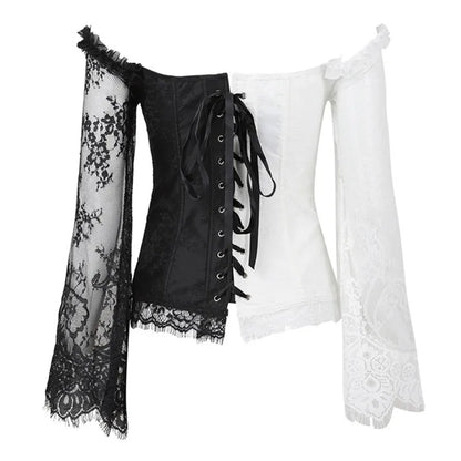Women's Supportive Corset Top - Off Shoulder, Lace Satin
