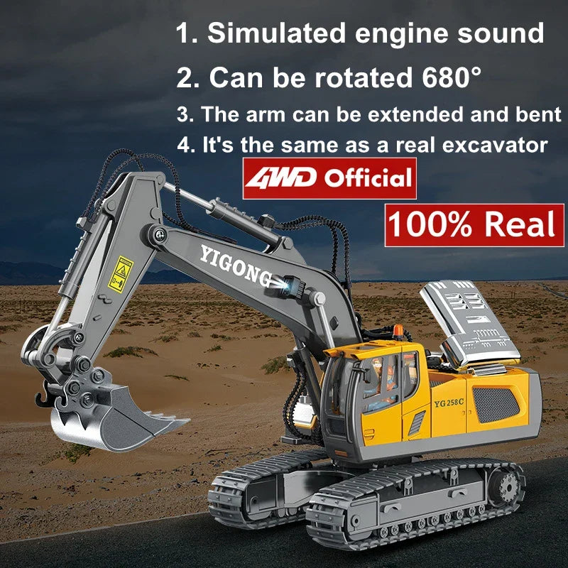 Remote Control Excavator Toy 4x4 Sturdy Alloy Construction Vehicle TikTok Viral Fall 2025 Kids Gift