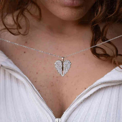 angel wings, zircon stone, metal chain, gift idea – Timeless couples' heart pendant necklace
