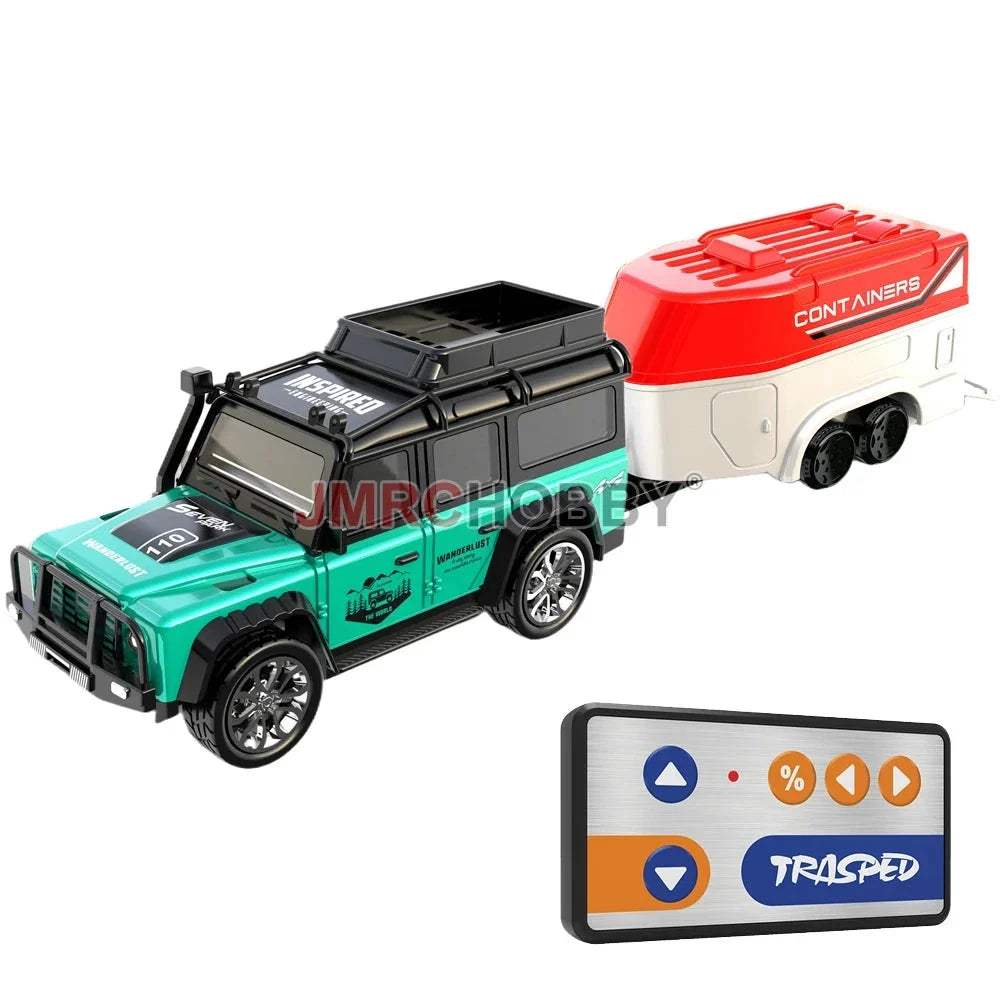 RC Alloy Car with Trailer - 2.4GHz Remote Control Mini Vehicle for Kids & Adults