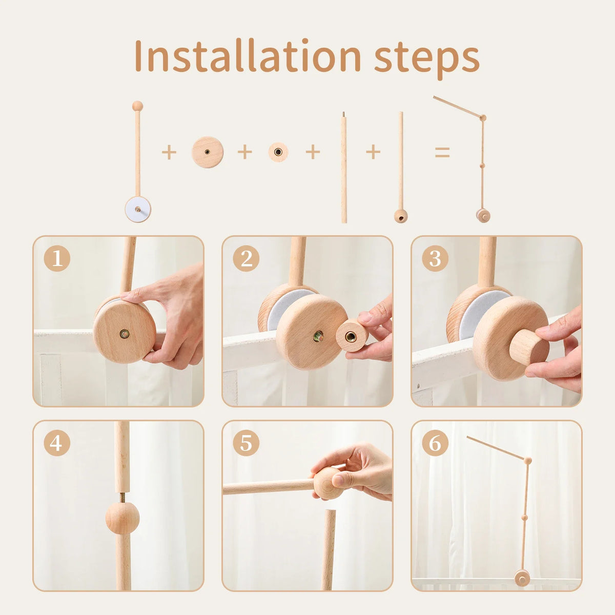 Crib Baby Mobile Wooden Nursery Newborn Sensory Toys