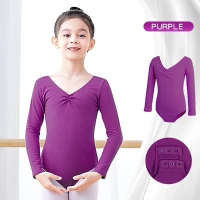 Long Sleeve, Chest-Drawstring, Cotton, For Dance Class – Plush Girls Ballet Leotard